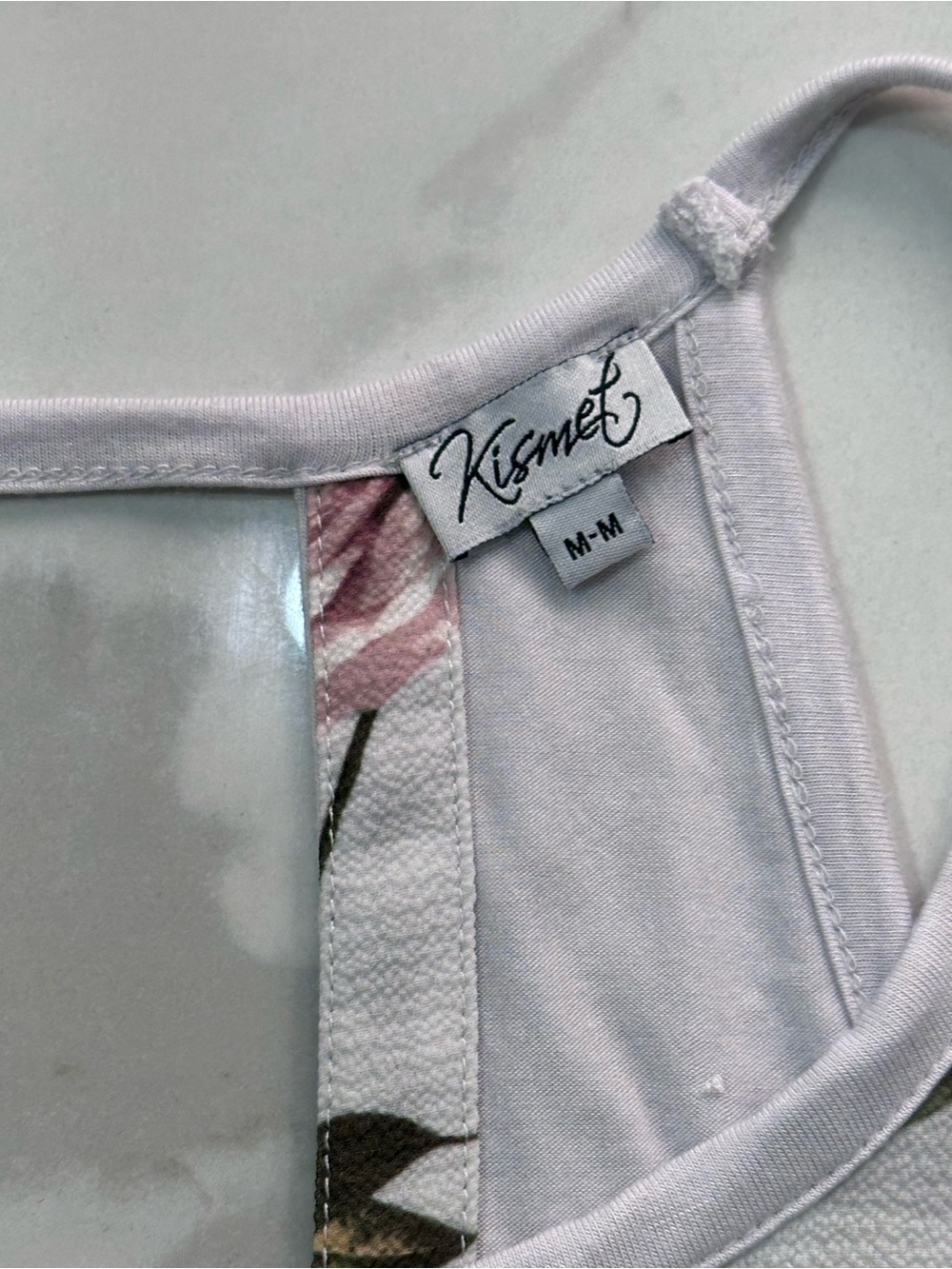 KISMET Floral Print Racerback Tank Top - White with Pink Roses Size Medium - Picture 6 of 7